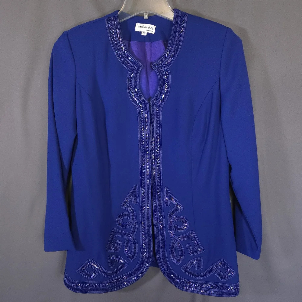 Vintage Fashion Kay Jacket Beaded Size 12 80s Glam Art Deco Inspired Boho Luxe